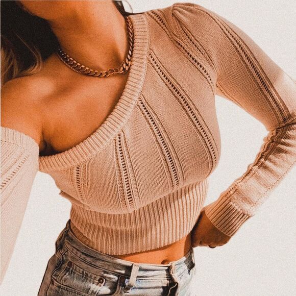 Majorelle Landau Cut-Out one Shoulder Sweater – Indie It-Girl Knit (Size S) 🤍✨ - Picture 1 of 7